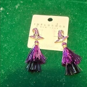 Halloween Purple and Black Witch Hat Earrings​